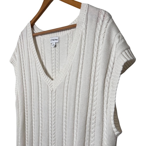 The Drop Womens Cable Knit V Neck Sleeveless Wool Blend Sweater Vest White XXL - Picture 4 of 16